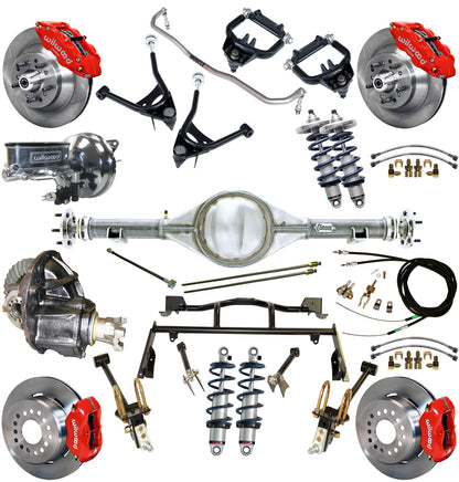 COILOVER & 4-LINK SYSTEM,CURRIE REAR END,WILWOOD 13"/12" BRAKES,RED,67-70 COUGAR