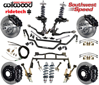 COILOVER & 4-LINK SYSTEM,ARMS,WILWOOD 13" BRAKES,BLACK CALIPERS,64-66 MUSTANG