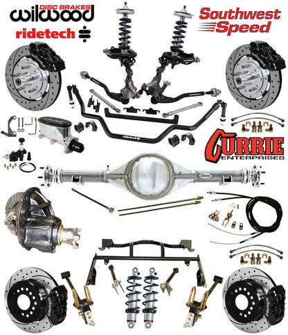 COILOVER & 4-LINK SYSTEM,CURRIE REAR END,WILWOOD 12" DRILLED BRAKES,BLACK,64-66
