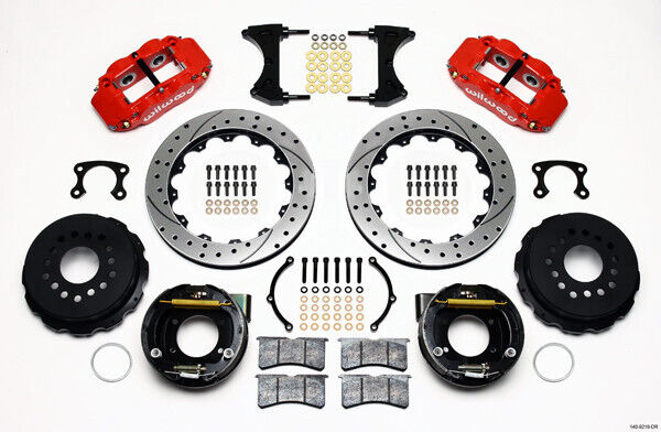 COILOVER & 4-LINK SYSTEM,CURRIE REAR END,WILWOOD 13" DRILLED BRAKES,RED,64-66