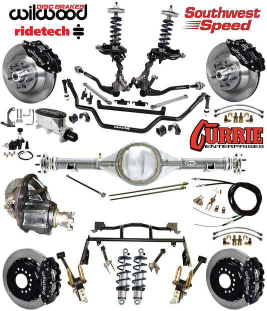 COILOVER & 4-LINK SYSTEM,CURRIE REAR END,WILWOOD 13" BRAKES,BLACK,64-66 MUSTANG
