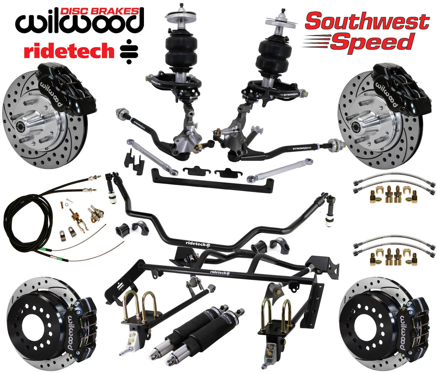 AIR RIDE & 4-LINK SYSTEM,ARMS,WILWOOD 11" DRILLED BRAKES,BLACK CALIPERS,64-66