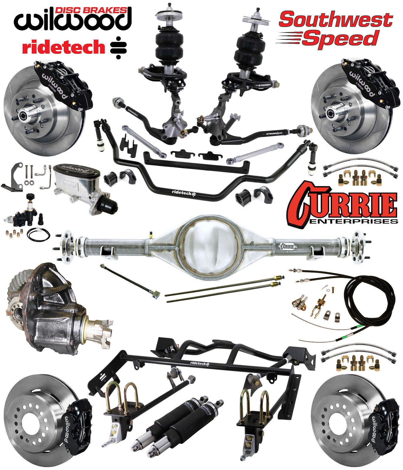 AIR RIDE & 4-LINK SYSTEM,CURRIE REAR END,WILWOOD 13"/12" BRAKES,BLACK,64-66 FORD