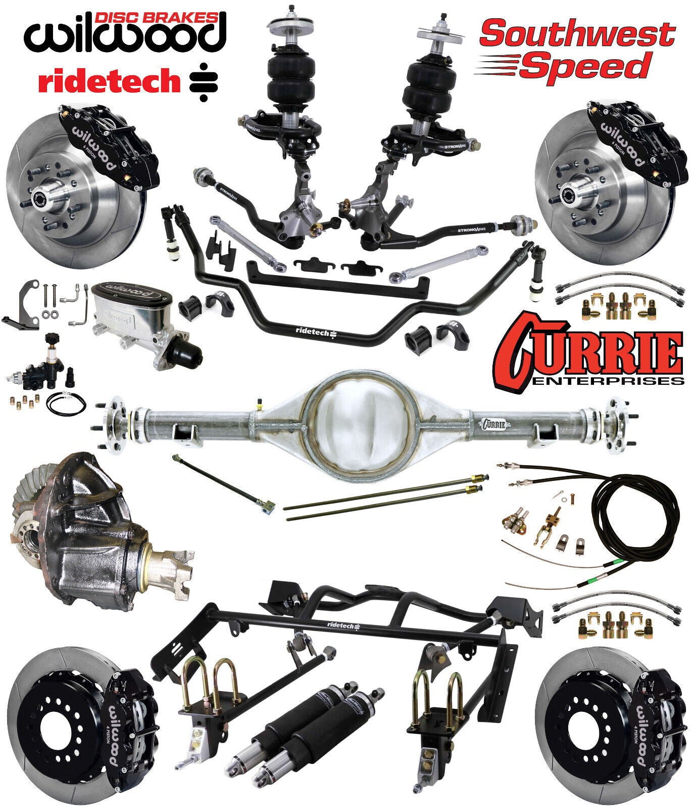 AIR RIDE & 4-LINK SYSTEM,CURRIE REAR END,WILWOOD 13" BRAKES,BLACK,64-66 MUSTANG
