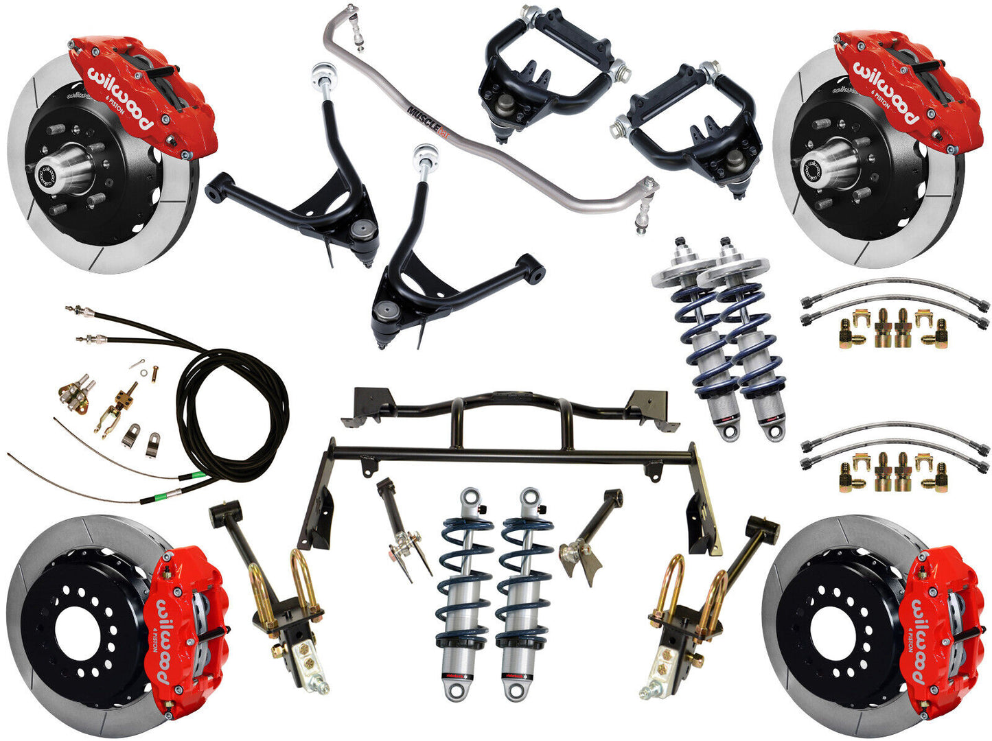 COILOVER & 4-LINK SYSTEM,ARMS,WILWOOD 13" BRAKES,RED CALIPERS,67-70 COUGAR