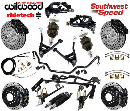 AIR RIDE & 4-LINK SYSTEM,ARMS,WILWOOD 11" DRILLED BRAKES,BLACK CALIPERS,67-70