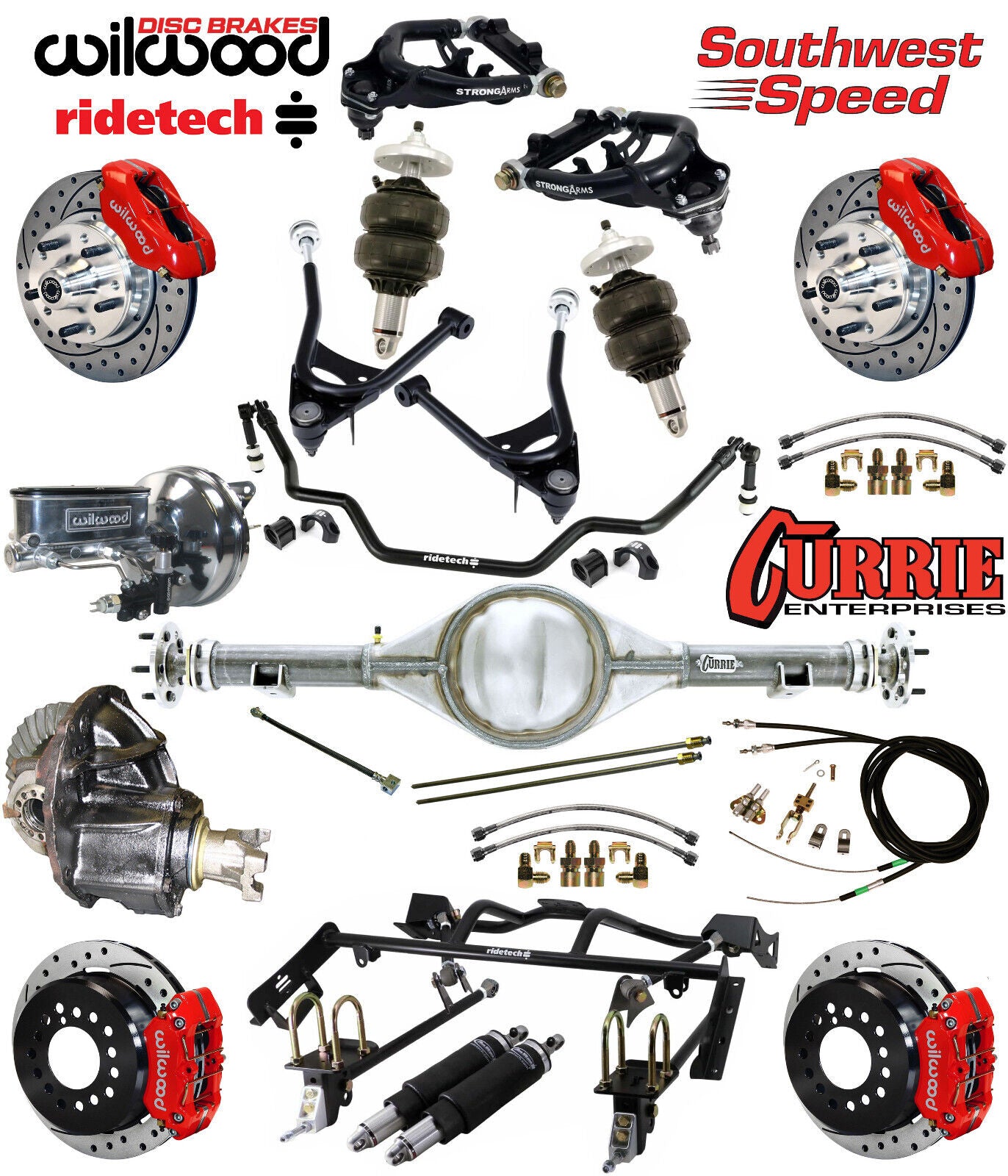 AIR RIDE & 4-LINK SYSTEM,CURRIE REAR END,WILWOOD 11" DRILLED BRAKES,RED,67-70