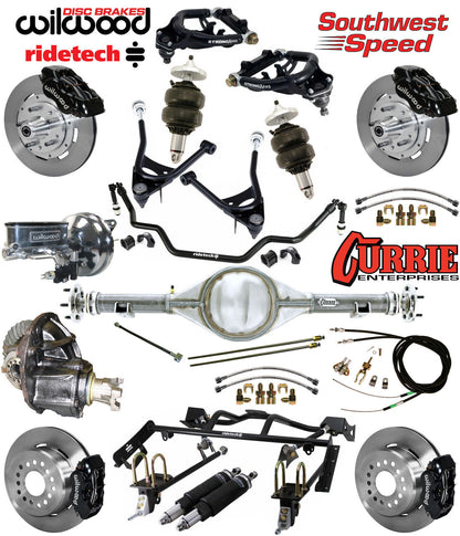 AIR RIDE & 4-LINK SYSTEM,CURRIE REAR END,WILWOOD 12" BRAKES,BLACK,67-70 MUSTANG