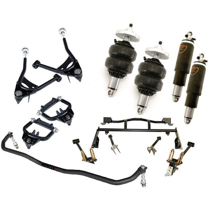 AIR RIDE & 4-LINK SYSTEM,CURRIE REAR END,WILWOOD 13" BRAKES,RED,67-70 MUSTANG