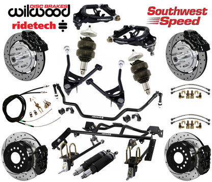AIR RIDE & 4-LINK SYSTEM,ARMS,WILWOOD 12" DRILLED BRAKES,BLACK CALIPERS,67-70