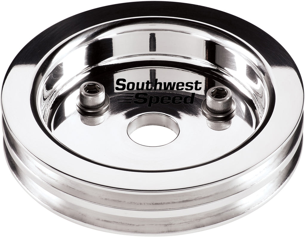 CRANK PULLEY,SBC,SWP,POL ALUM,2 V