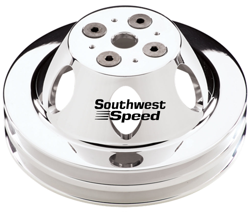 WATER PUMP PULLEY,SBC,SWP,POLISHED ALUMINUM,2 V-BELT GROOVE