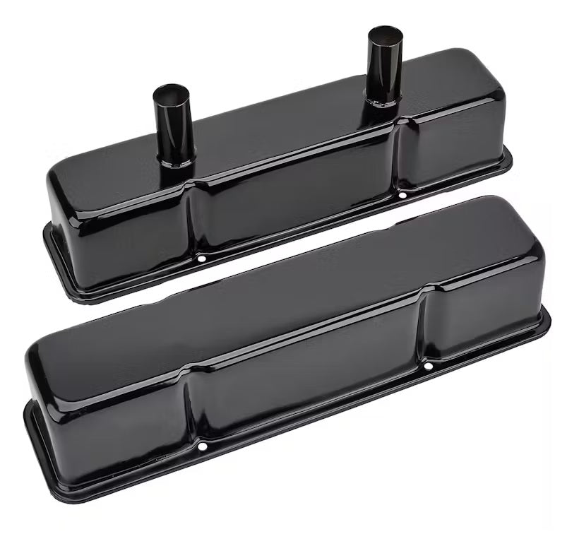 VALVE COVERS,SBC,STEEL,BLACK,2 TUBE LEFT
