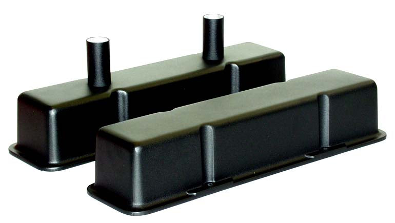 VALVE COVERS,SBC,ALUM BLACK,2 TUBES LEFT