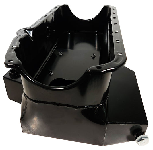 OIL PAN,SBC 57-79,8 QT,CIRCLE TRACK,7" DEEP,LEFT-HAND DIPSTICK,BLACK