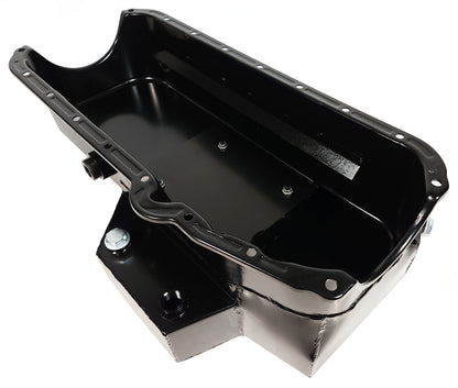 OIL PAN,SBC 57-79,8 QT,CIRCLE TRACK,7" DEEP,LEFT-HAND DIPSTICK,BLACK