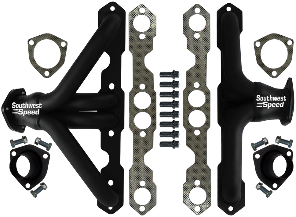 HEADER,SBC,1 1/2",55-57 CHEVY,SHORTY,2 1/2",BLACK