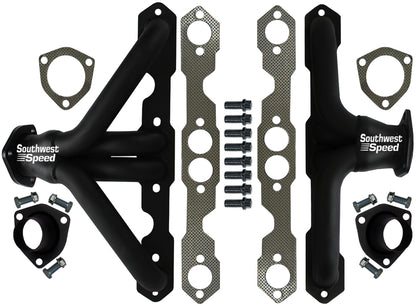 HEADER,SBC,1 1/2",55-57 CHEVY,SHORTY,2 1/2",BLACK