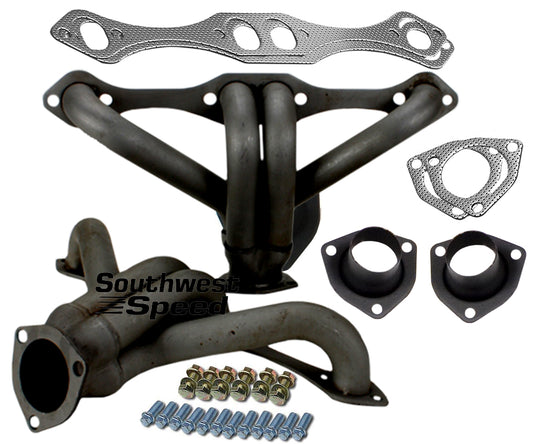 HEADER,SBC,1 5/8" TIGHT,BLOCK HUGGER,STRAIGHT PLUG,2 1/2",BLACK