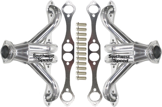 HEADER,SBC,1 5/8" TIGHT,BLOCK HUGGER,LT-4,ZZ-4,CRATE,2 1/2",CHROME PLATED