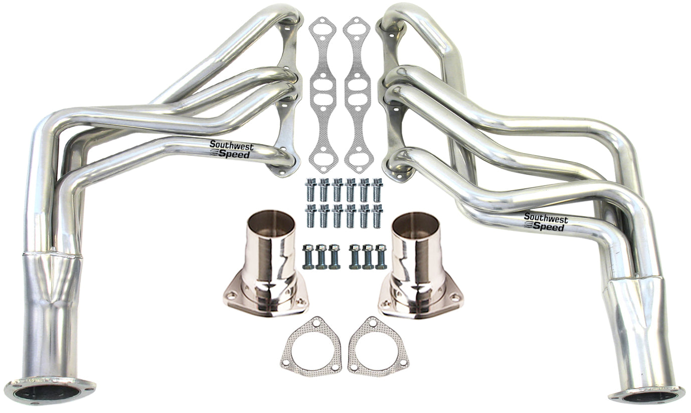 HEADER,SBC,1 5/8",64-89 GM CAR,LONG TUBE,3",CHROME PLATED