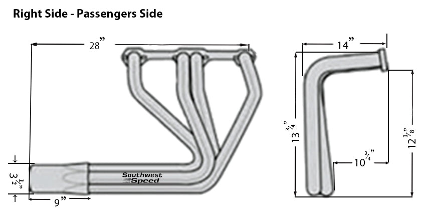HEADER,SBC,1 5/8",T-BUCKET,FENDERLESS ROADSTER,3 1/2",BLACK
