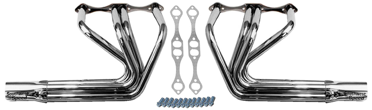 HEADER,SBC,1 5/8",T-BUCKET,FENDERLESS ROADSTER,3 1/2",CHROME PLATED