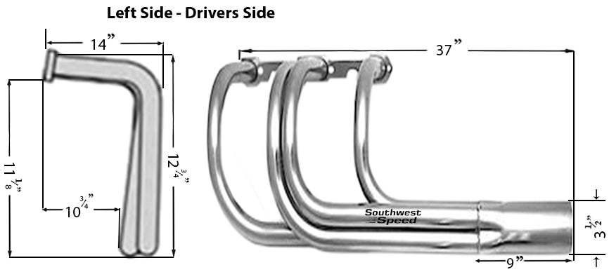 HEADER,SBC,1 5/8",CLASSIC T-BUCKET,3 1/2",BLACK