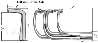 HEADER,SBC,1 5/8",CLASSIC T-BUCKET,3 1/2",CHROME PLATED