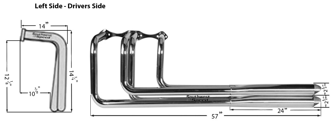 HEADER,SBC,1 1/2",DOUBLE BARREL SHOTGUN,2 1/2",POLISHED STAINLESS STEEL