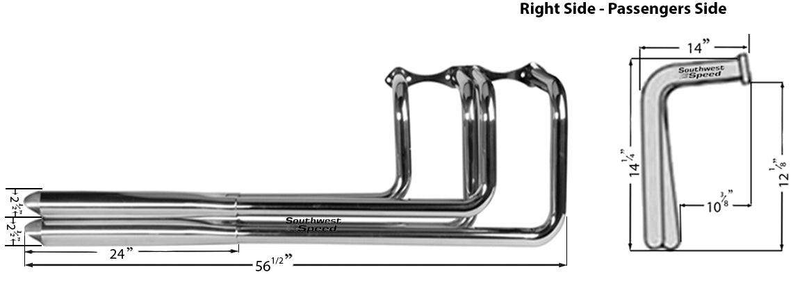 HEADER,SBC,1 1/2",DOUBLE BARREL SHOTGUN,2 1/2",POLISHED STAINLESS STEEL