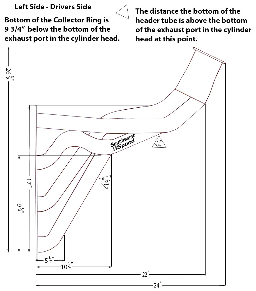 HEADER,BBC,2",55-57 CHEVY,FENDERWELL,3 1/2",POLISHED STAINLESS STEEL