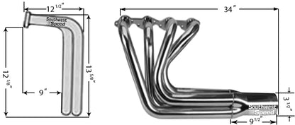 HEADER,BBC,1 7/8",T-BUCKET,FENDERLESS SPRINT ROADSTER,3 1/2",CHROME PLATED