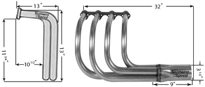 HEADER,SBF,1 5/8",T-BUCKET FENDERLESS CLASSIC ROADSTER,3 1/2",BLACK