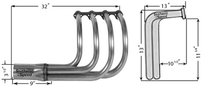 HEADER,SBF,1 5/8",T-BUCKET FENDERLESS CLASSIC ROADSTER,3 1/2",BLACK