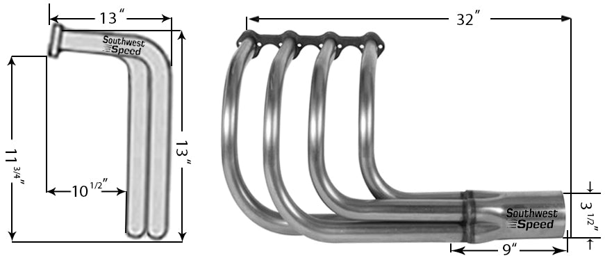 HEADER,SBF,1 5/8",T-BUCKET FENDERLESS CLASSIC ROADSTER,3 1/2",POLISHED STAINLESS