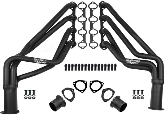 HEADER,SBF,1 1/2",66-73 MUSTANG,FAIRLANE,COUGAR LONG TUBE,3",BLACK