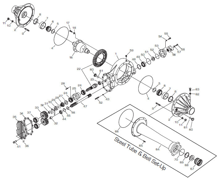 QUICK CHANGE REAR END ASSEMBLY,STREET ROD,8.38 V-8,56",W/AXLES