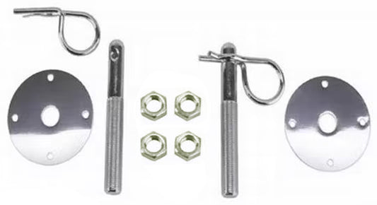 HOOD PIN KIT,W/CLIP & PLATE,CHROME,PAIR