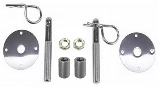 HOOD PIN KIT,W/THREADED BOSS,CHROME,PAIR
