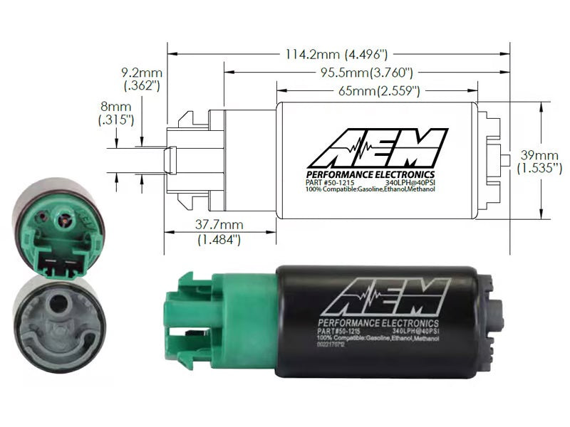 FUEL PUMP,ELECTRIC,INTANK,340LPH,8MM SLIP ON OUTLET,GAS,METHANOL,E85 COMPATIBLE