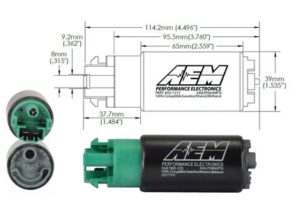 FUEL PUMP,ELECTRIC,INTANK,340LPH,8MM SLIP ON OUTLET,GAS,METHANOL,E85 COMPATIBLE