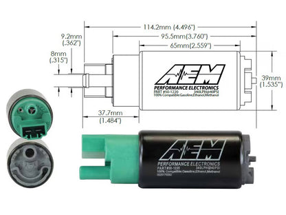 FUEL PUMP,ELECTRIC,INTANK,340LPH,8MM SLIP ON OUTLET,GAS,METHANOL,E85 COMPATIBLE