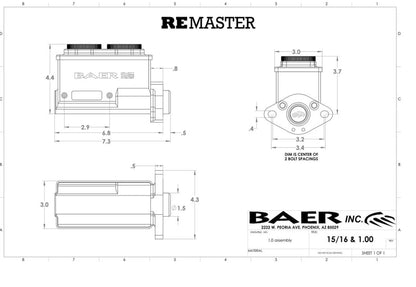 REMASTER 2-BOLT MASTER CYLINDER KIT,GM/FORD,1-1/8" BORE,LEFT PORTS,BLACK