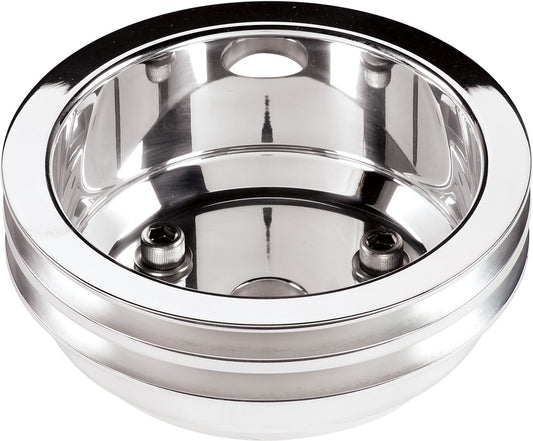 CRANK PULLEY,SBC,LWP,POLISHED,V-BELT,2 GROOVE