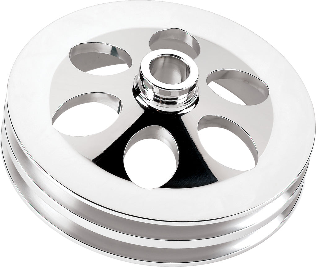 PS PULLEY,CHEVY,PRESS,POLISHED,V-BELT,2 GROOVE