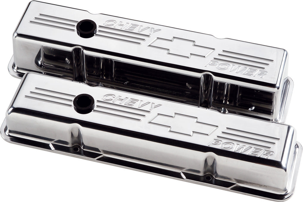 VALVE COVERS,SBC,CHEVY POWER,SHORT,POLISHED – Southwest Speed