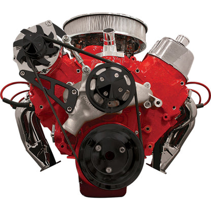 BBC,SERPENTINE CONVERSION,BLACK PULLEYS,TOP MOUNT ALTERNATOR BRACKET