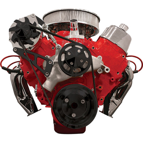 BBC,SERPENTINE CONVERSION,BLACK PULLEYS,TOP MOUNT ALTERNATOR BRACKET