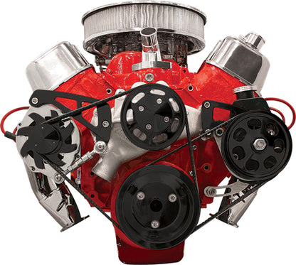 BBC,SERPENTINE CONVERSION,BLACK PULLEYS,MID MOUNT ALTERNATOR BRKT,PRESS-ON PS